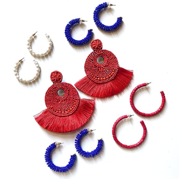 Red Beaded Hoop Earrings - Picture 3 of 3